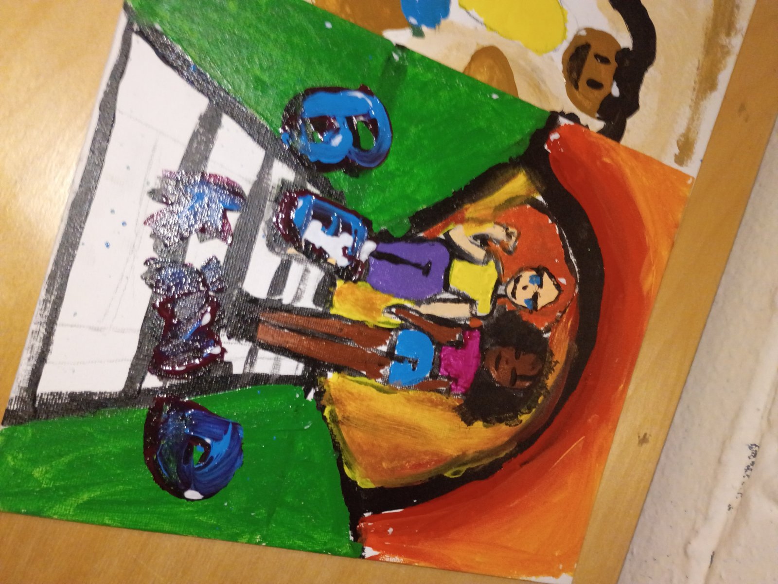 A colorful scene painted on a canvas